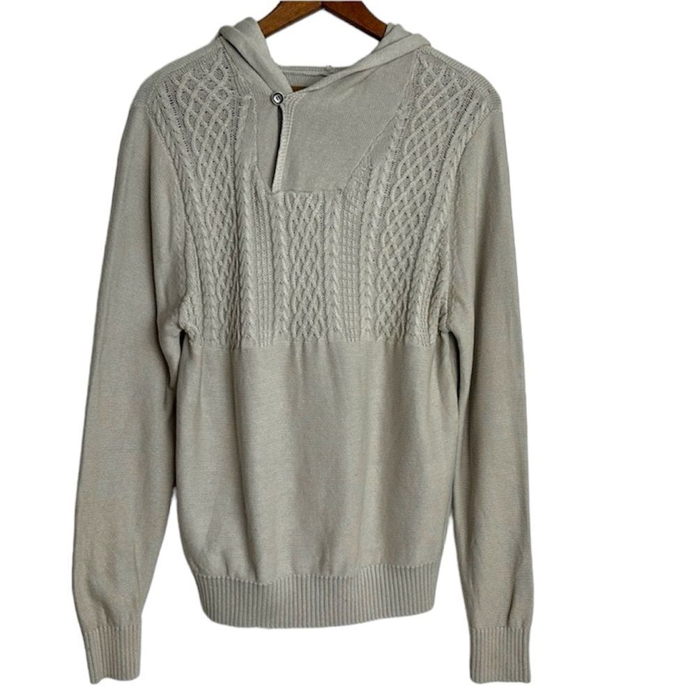 WRK Work Relax Karma Men’s Montauk hooded knit sweater size SMALL cream color